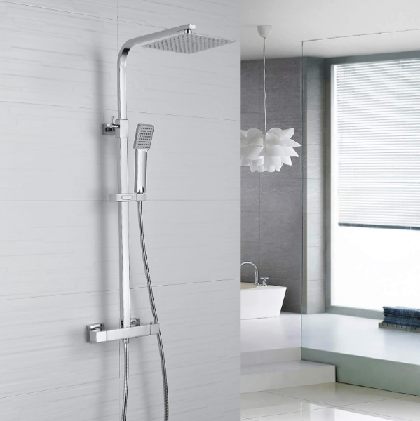 Chrome Square Rainhead Drencher Thermostatic Shower